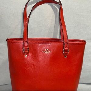 Coach Red Tote Bag with Structured Shape and Sturdy Handles